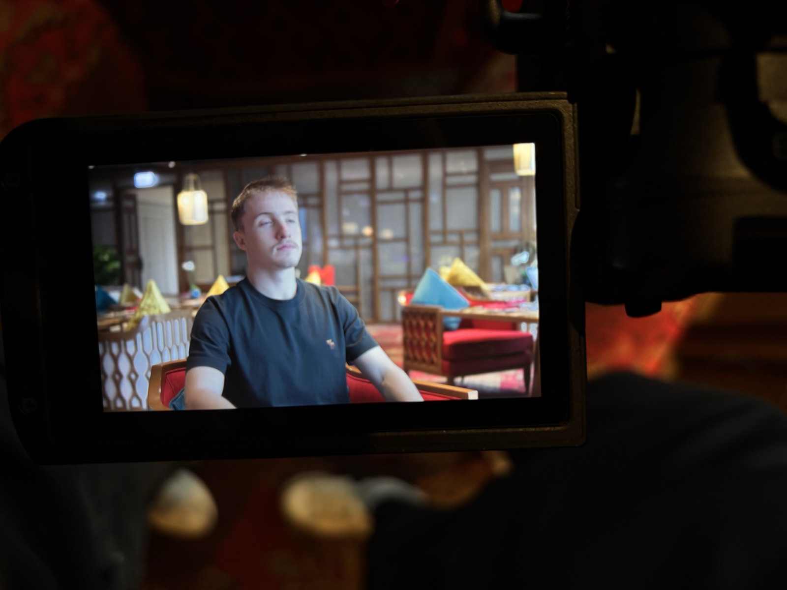 The interview on the monitor