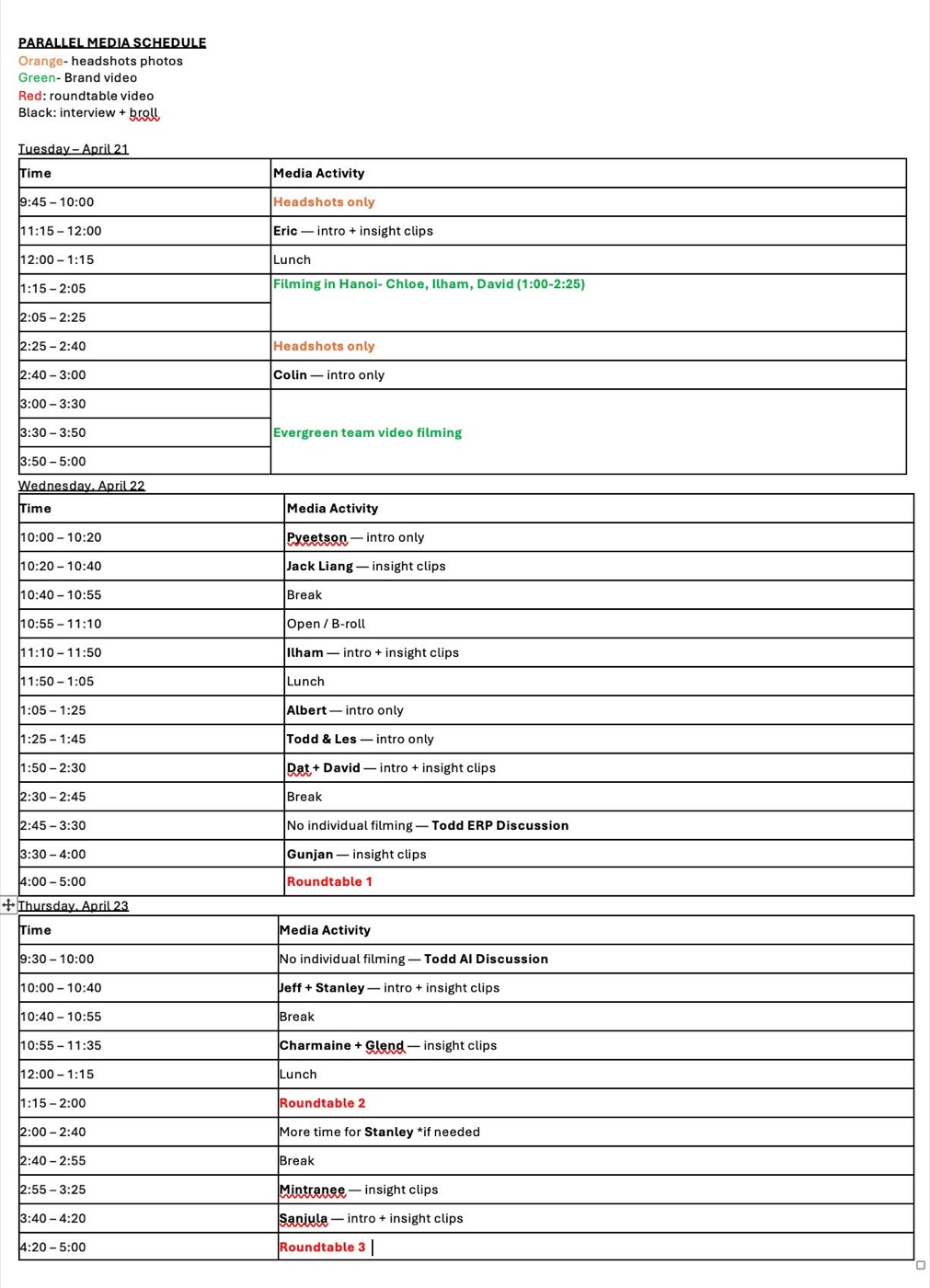 Client script and schedule