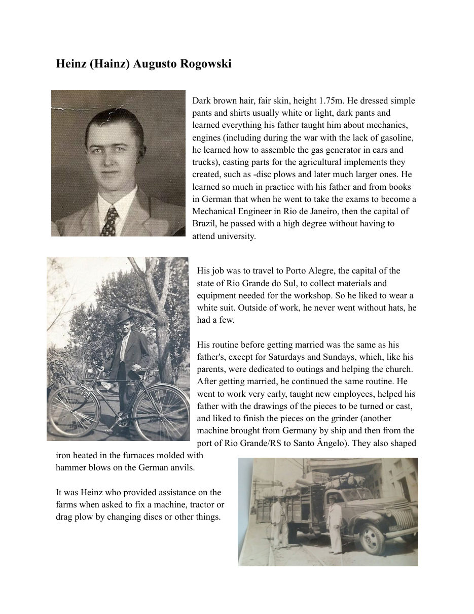 Character bio, Heinz Augusto Rogowski